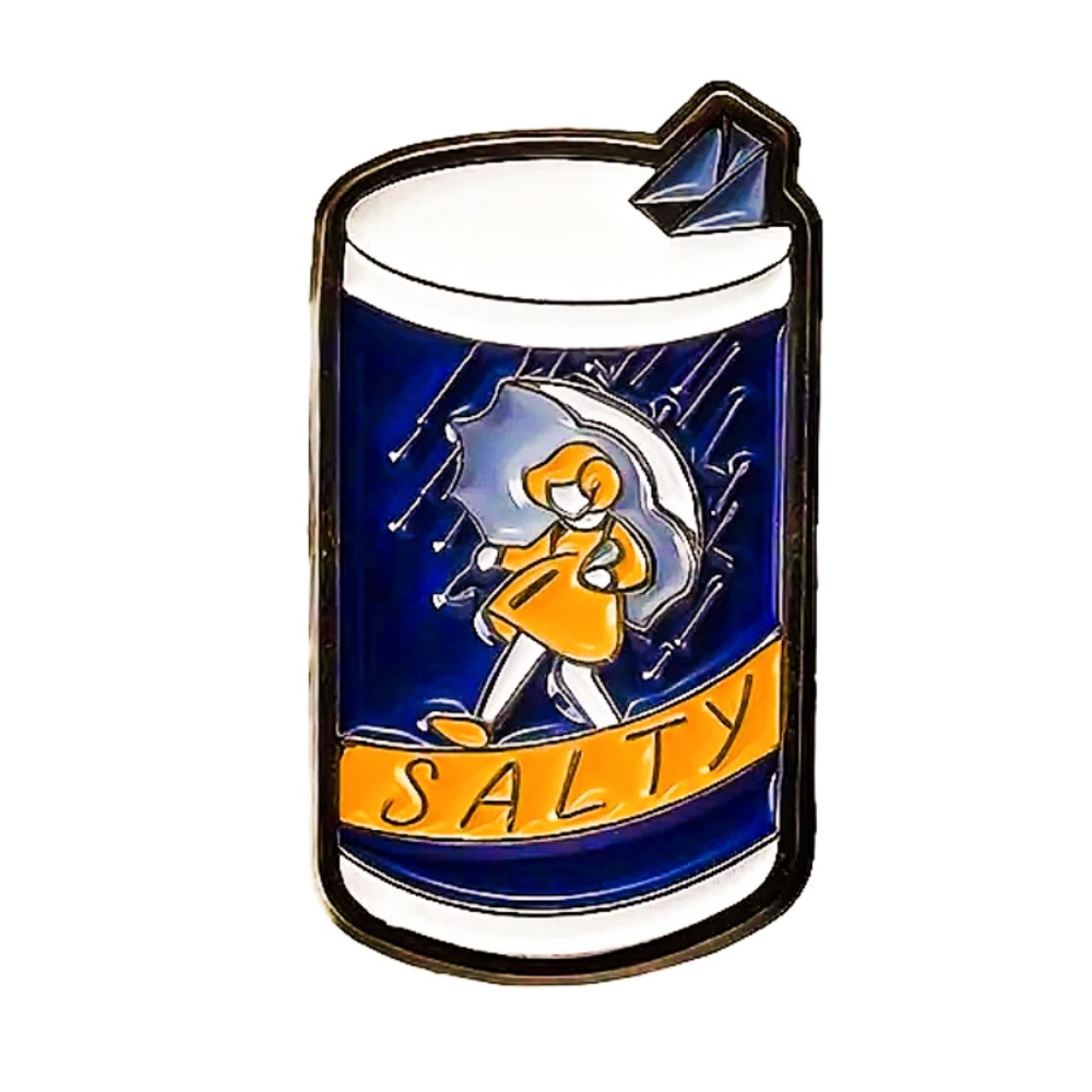 MORTON SALT UMBRELLA GIRL OIL DRIPPED ENAMEL PIN LAPEL PIN BROOCH NWT